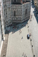 aerial view, Basilica di Santa Maria del Fiore, building, cathedral, day, facade, Florence, Italia , natural light, people, plaza, summer, sunlight, sunny, sunshine, Toscana