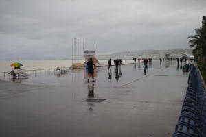 coastline, eye level view, France, Nice, overcast, pavement, people, Provence Alpes Cote D