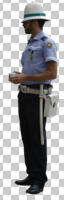 casual, cutout, cutout men, cutout people, day, diffuse, diffused light, eye level view, male, man, policeman, standing, summer