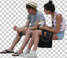 ambient light, casual, caucasian, couple, cutout, cutout couples, cutout people, day, eye level view, side, sitting, summer