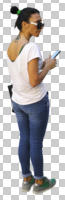 back, casual, cutout, cutout people, cutout women, day, diffuse, diffused light, eye level view, female, spring, standing, woman