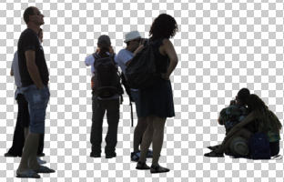 casual, caucasian, cutout, cutout groups, cutout people, day, diffuse, diffused light, eye level view, group, sitting, standing, summer