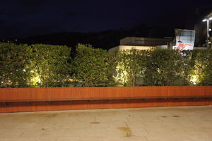 artificial lighting, bench, Bilbao, bush, eye level view, night, Pais Vasco, Spain, vegetation