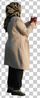 cutout, cutout people, cutout women, day, eye level view, middleastern, side, standing, sunny, woman