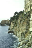afternoon, cliffs, cloudy, day, elevated, looking down, Monaco, Monte Carlo, Monte-Carlo, museum, overcast, seascape, sun glare, top-down perspective, waves, winter