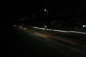 artificial lighting, car lights, city lights, elevated, England, evening, London, night, outdoor lighting, road, The United Kingdom, urban, winter