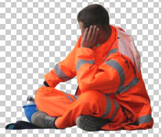 ambient light, caucasian, cutout, cutout men, cutout people, day, eye level view, man, natural light, side, sitting, uniform
