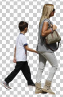 casual, caucasian, couple, cutout, cutout couples, cutout people, day, eye level view, mother and child, side, summer, sunny, walking