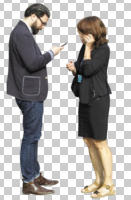 casual, caucasian, couple, cutout, cutout couples, cutout people, day, eye level view, side, smart casual, standing, summer, sunny