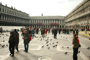 architecture, bird, building, day, eye level view, group, Italia , people, Piazza San Marco, pidgeons, square, Veneto, Venice, winter