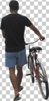 ambient light, back, bicycle, casual, caucasian, cutout, cutout men, cutout people, cycling, day, diffuse, diffused light, eye level view, male, man, NA, natural light, people, pushing, summer, summer