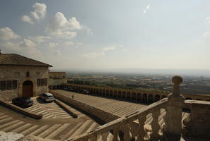 Assisi, cloud, Cumulonimbus, day, elevated, eye level view, Italia , pattern, paving, sky, square, stair, stone, summer, sunlight, sunny, sunshine, Umbria, valley, village