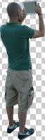 ambient light, back, casual, caucasian, cutout, cutout men, cutout people, day, eye level view, filming, standing, summer