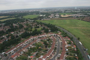 aerial view, city, day, England, field, natural light, road, The United Kingdom
