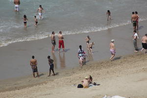 Aquitaine, beach, Biarritz, day, elevated, France, people, spring, sunbathing, sunlight, sunny, sunshine