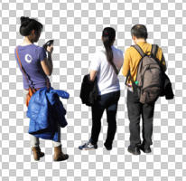 asian, back, casual, cutout, cutout groups, cutout people, day, eye level view, group, people, standing, sunny