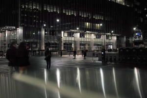 artificial lighting, building, England, eye level view, facade, London, night, reflected, The United Kingdom
