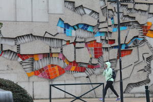 art, day, eye level view, France, Ile-De-France, natural light, overcast, Paris, street, wall, winter