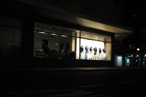 artificial lighting, England, eye level view, London, mannequin, night, outdoor lighting, retail, shop, street, The United Kingdom