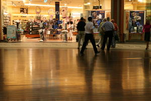 artificial lighting, eye level view, floor, group, interior, people, Poland, Poznan, retail, shopping centre, Wielkopolskie