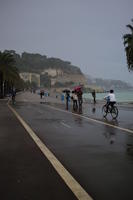 bicycle, coastline, eye level view, France, Nice, overcast, people, Provence Alpes Cote D