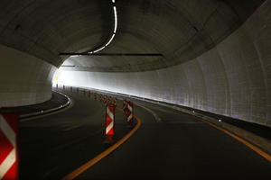 artificial lighting, autumn, bollard, day, diffuse, diffused light, eye level view, overcast, Switzerland, tunnel, wall