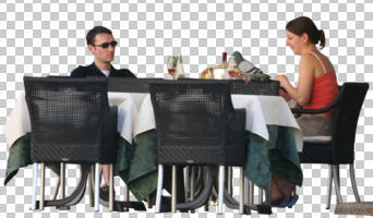 casual, caucasian, chair, couple, cutout, cutout couples, cutout people, day, eye level view, furniture, restaurant, sitting, summer, sunny, table