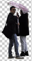 casual, caucasian, couple, cutout, cutout couples, cutout people, day, diffuse, diffused light, eye level view, side, standing, umbrella, winter