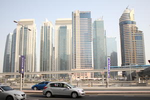 building, car, day, Dubai, Dubayy, eye level view, facade, natural light, office, road, The United Arab Emirates