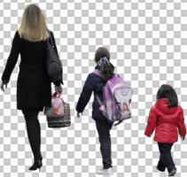 caucasian, children, cutout, cutout groups, cutout people, day, eye level view, family, kids, mother and child, people, smart casual, walking, winter