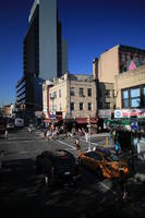 building, car, day, elevated, Manhattan, New York, people, retail, shop, street, summer, sunny, taxi, The United States, walking