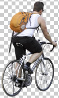 back, bicycle, casual, caucasian, cutout, cutout men, cutout people, cycling, day, diffuse, diffused light, eye level view, male, man, spring