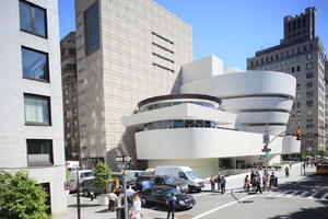 building, car, crowd, day, elevated, facade, Guggenheim Museum, Manhattan, New York, people, street, summer, sunny, The United States, walking