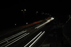 artificial lighting, car lights, city lights, elevated, England, evening, London, night, outdoor lighting, road, The United Kingdom, urban, winter