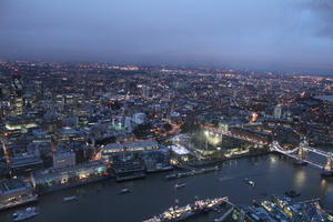 aerial view, artificial lighting, city, city lights, diffuse, diffused light, England, evening, London, river, The United Kingdom, urban, winter
