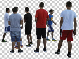 back, casual, caucasian, cutout, cutout groups, cutout people, day, diffuse, diffused light, eye level view, group, sporty, standing, summer, youngster