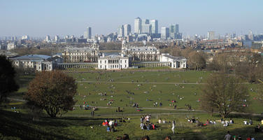 casual, cityscape, day, elevated, England, group, hill, laying, London, park, people, picnicking, spring, sunny, The United Kingdom