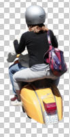 back, casual, couple, cutout, cutout couples, cutout people, day, eye level view, motorcycling, summer, sunny
