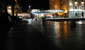 artificial lighting, Croatia, eye level view, lowered, night, outdoor lighting, pavement, promenade, Split, Splitsko-Dalmatinska, winter